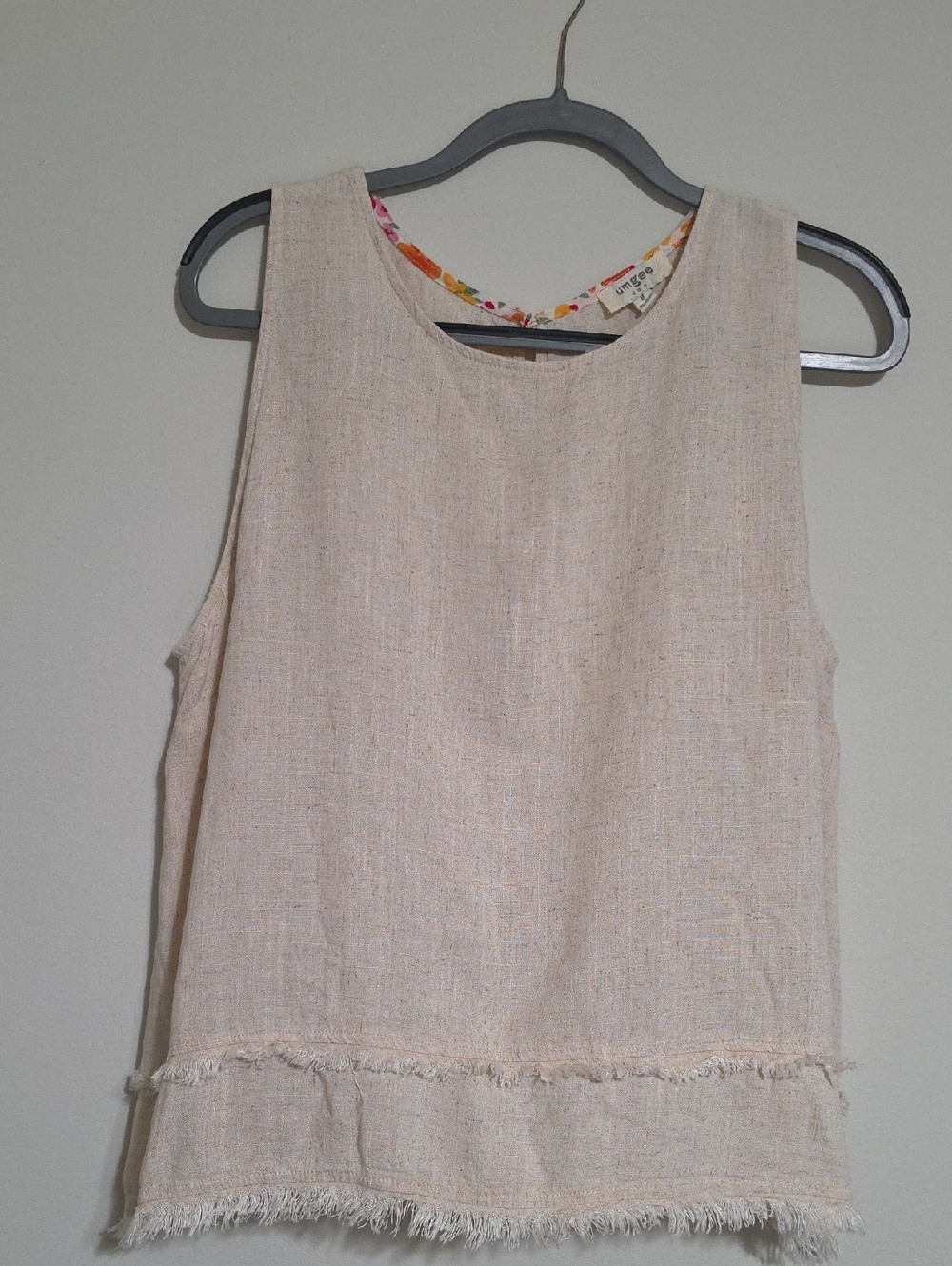 Umgee Beige Linen Blend Sleeveless Boho Top